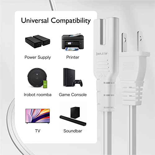 Tnp 2 Prong Power Cord Nema 1-15P To Iec320 C7 2 Slot Nonpolarized Power Cord, Figure 8 Shotgun Power Cord Replacement For Ps4, Ps3 Slim, Printers, Lg, Apple, Samsung, Tcl Tv, Etc (6 Feet, White) #TOP4