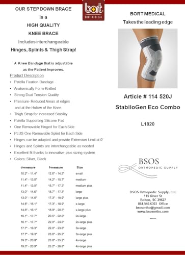 BORT StabiloGen® Combo, Step Down Knee Brace, Interchangeable 2 Hinges and 2 Stays (Black, Medium)