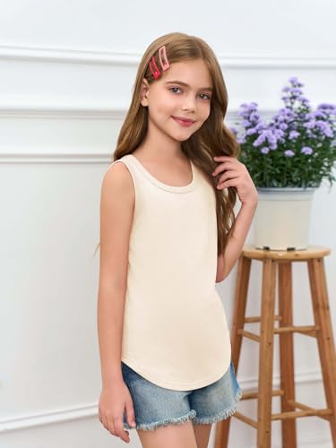 Image of Haloumoning Girls Tank Tops Kids Summer Crewneck Sleeveless Shirts Dancewear 5-14 Years