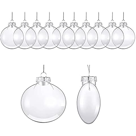 10Pcs Clear Plastic Fillable Baubles, Clear Flat Disc Fillable Balls, Fillable Craft Shatterproof Christmas Tree Ball Ornaments for Craft Activities, Party Decoration, Weddings Decor (8cm) Cover