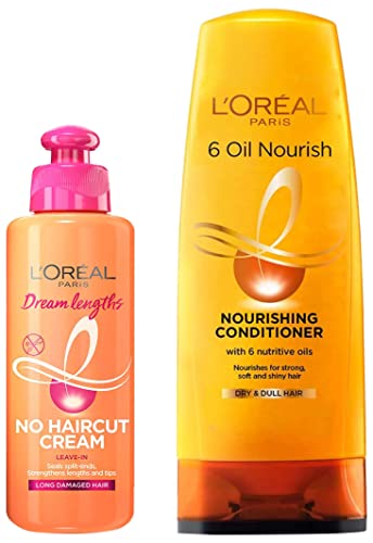 Image of L'Oreal Paris Dream Lengths No Haircut Cream Leave-In Conditioner, 200ml & L'Oreal Paris 6 Oil Nourish Conditioner, 175ml (With 10% Extra)