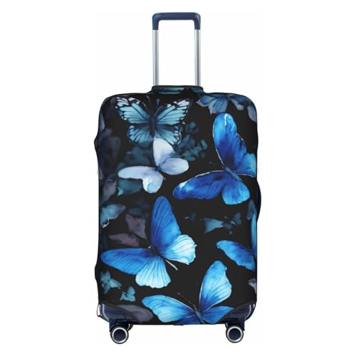 Blue Butterflies White Flowers Print Protective Suitcase Cover Washable Travel Luggage Protector with Concealed Zipper