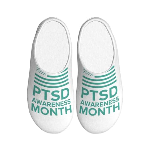GJQyuok June Is Ptsd Awareness Month Adult Cotton Slippers Home House Indoor Shoes Plush Slipper For Women Men