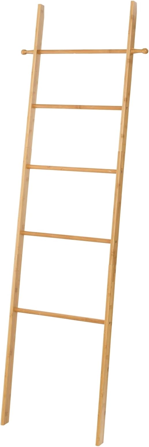 WENKO Bahari Towel Ladder, Bamboo, Bathroom Drying Rack, Simple and Timeless Design, Eco-Friendly Materials, 43x170x33cm, Brown