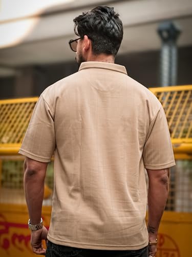 Image of Maniac || Mens || Textured || Polo Neck || 3 /4th Sleeve || Half Zipper || Cotton || T-Shirt