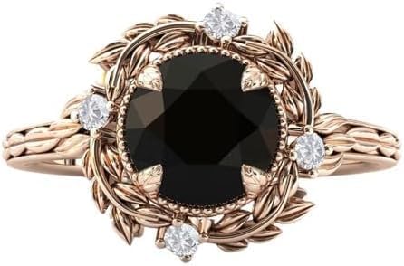 1CT-6CT Unique Vine Leaf Style Black Onyx Engagement Ring Art Deco Black Onyx Bridal Ring Antique Wedding Ring For Women Anniversary Ring Proposal Ring Promise Ring