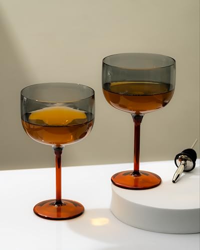 Image of CAR-O-BAR Ebony Wine & Cocktail Glass | Greyish Black with Red Stem | Set of 2 | 240ml Crystal Thick Cut Heavy Base Crystal Wine Glass | Perfect for Cocktails