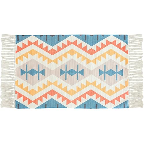 Gualiy Tapis de Salon en Coton Polyester, Moquette Interieur Triangle avec Frange Moquette Rectangulaire 60x90cm Jaune Rouge Bleu