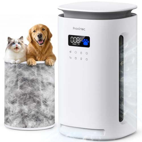 Provirtec Pro-Level Air Purifier for Home Pets, No More Pet Floating Fur, Dander & Odor Worries, 360° Wide Intake, H13 True HEPA, Auto/Pet Mode & Washable Pre-Filter,Ultra Quiet for Bedroom/Large Room