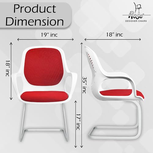 Image of ROSE Zaria | 3 Years Brand Warranty | Ergonomic mesh mid-Back Office Chair, Perfect for Study, Work from Home, revolving, Rolling Computer Desk Chair (White & Red, Visitor)