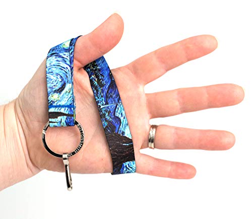 Buttonsmith Starry Night Wristlet Key Chain Lanyard - Short Length With Flat Key Ring And Clip - Made In The Usa #TOP2