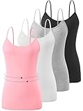 Accbiety 4 Pack Camisoles Tops for Women Undershirts Adjustable Spaghetti Strap Camisole Tank Lightweight Layering Tops Black/Gray/White/Pink L