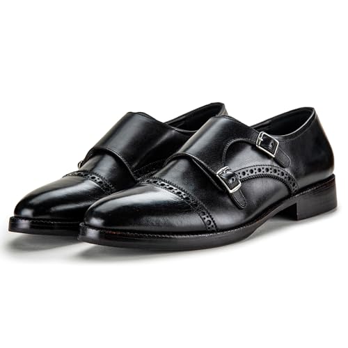 Handcrafted Men's Captoe Double Monk Strap Genuine Leather Modern Classic Dress Shoes