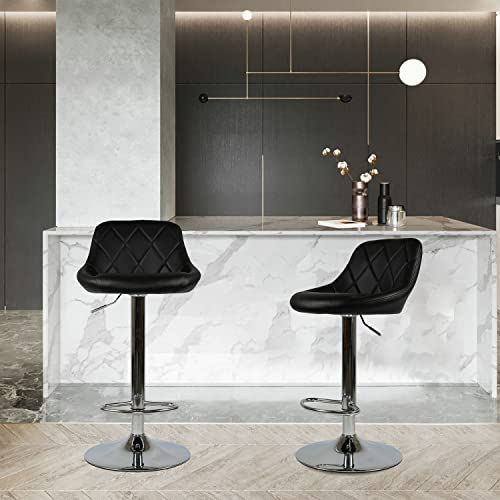 Czlolo Bar Stools Set Of 2 Counter Stool With Back, Modern Pu Leather Adjustable Swivel Barstools Armless Island Chairs For Kitchen Counter, Black #TOP4