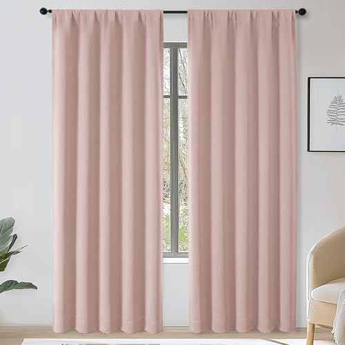 OWENIE Blush Pink Light Filtering Curtains 90 Inch Long 50" W 2 Panels Set