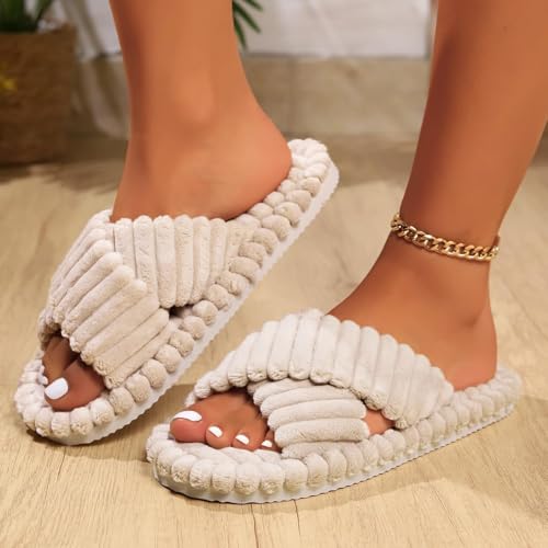 Slippers for Women Cross Band Strap Open Toe Bedroom Slippers Non-Slip House Slide Shoes2