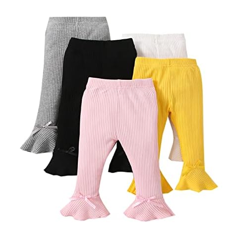 LYQTloml Toddler and Baby Girl Stretchy Flare Pants with Ruffle Fleece Pants and Leggings 5-Pack Colorful Cover