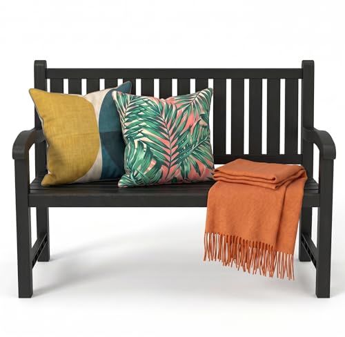 ATMELT Outdoor Bench 2-Person Outdoor Benches Weatherproof with 560 lbs Weight Capacity Low Maintenance Garden Bench for Patio Park Porch Backyard Balcony and School (Black)