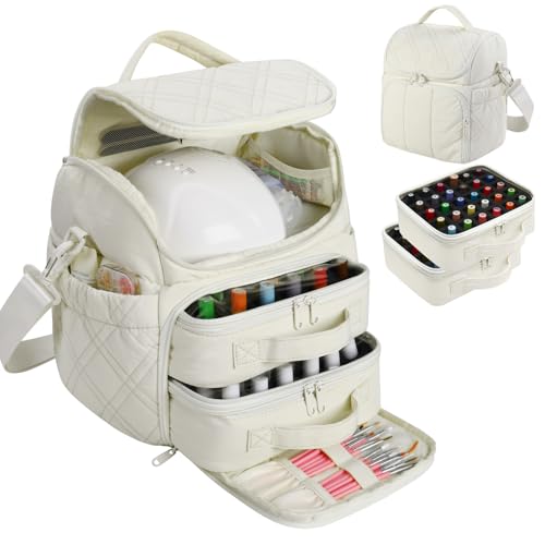 FCQQYWZ Nail Polish Organizer with 2 Detachable Cases Hold 60 Bottles & Nail Lamp Portable Nail Organizers and Storage with Handle & Shoulder Strap Travel Nail Bag for Manicure Tools