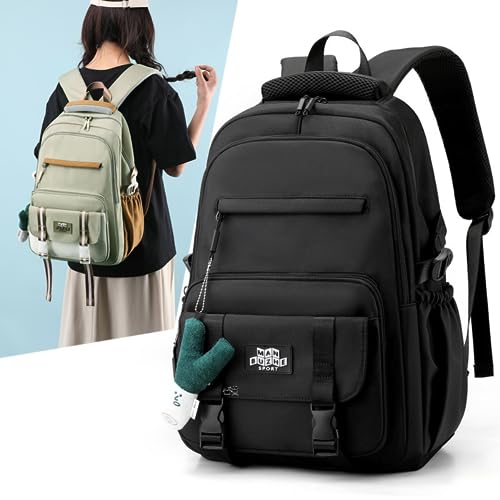 Waterproof Backpack Women Casual Fashion Large Capacity Backpack Multifunctional Side Pockets Men Travel Backpack (Black)2