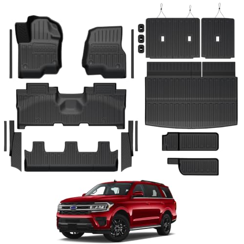 Image of Floor Mats for 2018-2024 Ford Expedition Max 8-Seat Accessories | All-in-One TPE Set, Odorless & Durable, All-Weather Protection, Ideal for families, Easy to Spray Clean, Quick Setup