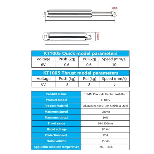 Tige de poussée électrique en métal 6V type stylo rétractable à course de 10mm - 5