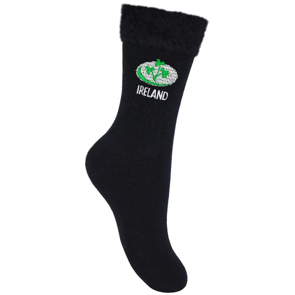 TeddyT's Men's Ireland Rugby Ball & Irish Shamrock Embroidered Bed Socks (UK, Numeric, 7, 10, Regular, Regular, Black)