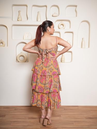Image of PURVAJA Women's Layered Below Knee Length Dress (Floe-022-024)