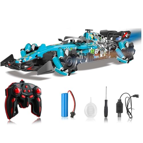 Image of VikriDA Remote Control Car, F1 RC Stunt Car 1:14 Scale 4WD 2.4GHz 360 Rotating RC Cars Toy for Kids with Spray Lights RC Drift Car Gifts Birthday Xmas for 6-12 Year Old - Multicolor