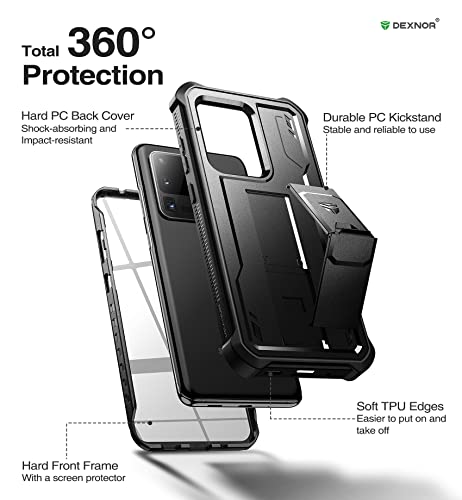 Image of Dexnor Full Body Case for Samsung Galaxy S20 Ultra /6.9 inches, [Built in Screen Protector and Kickstand] Heavy Duty Military Grade Protection Shockproof Protective Cover for Galaxy S20 Ultra,Black