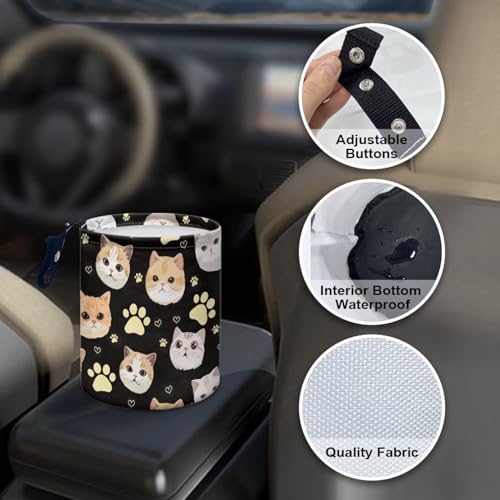 Image of Cat Car Trash Bag Waste Basket with Adjustable Buttons Collapsible Car Storage Bag Multipurpose Road Trip Essentials for Outdoor Activities