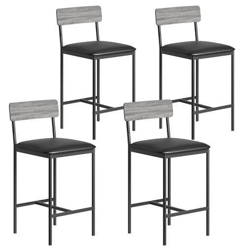 BouPower Set of 4 Bar Stools with Backrest and Footrest, 25.5 Inch Counter Height Upholstered Barstools, Wide Padded Seat for Kitchen Island, Dining R