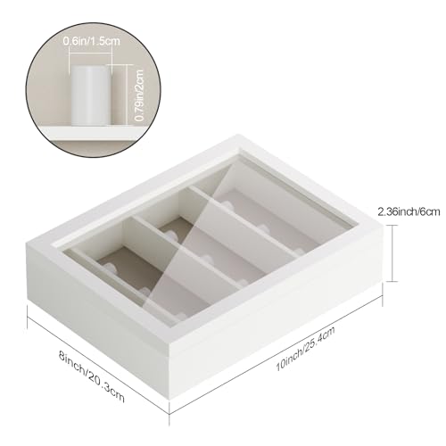 Image of TJ.MOREE 9 Rings Championship Ring Display Case 8x10 Wall Mount Wooden | Shadow Box with Locks to Show Sport, Class, Fraternity, and Award Rings, White