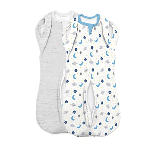 Image of SwaddleMe Arms Free Convertible Pod – Size Large, 3-6 Months, 2-Pack (Zoom to The Moon) Zip-up Baby Swaddle Helps Transition to Arms Out Sleep for Safe Rolling and Self-Soothing