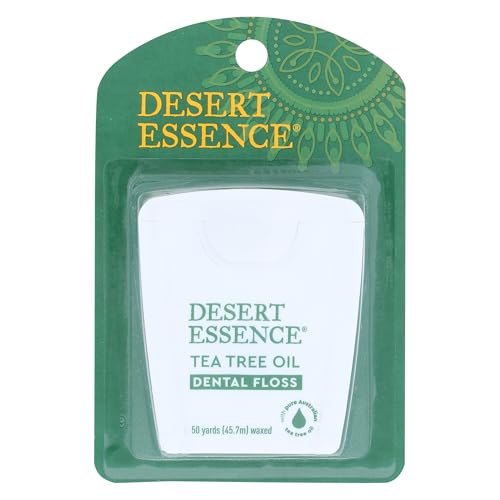 Image of Desert Essence Tea Tree Oil Dental Floss - 50 Yards - Naturally Waxed w / Beeswax - Thick Flossing No Shred Tape - On The Go - Removes Food Debris Buildup - Cruelty-Free Antiseptic