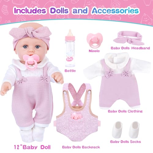 image for BDDOLL 12'' Baby Doll Playset with Clothes and Dolls Carrier Accessori