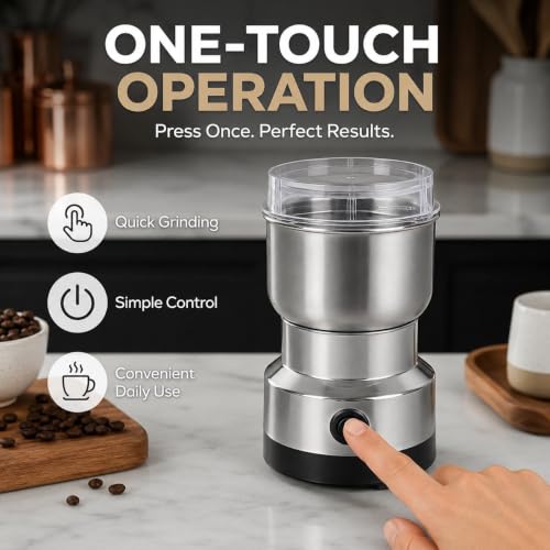 Image of Drumstone Mini Mixer Grinder for Spices, Coffee Beans, Chutney & Baby Food, Stainless Steel Grinding Jar with Sharp Blades, Compact Electric Dry Grinder for Home Kitchen Use, Silver