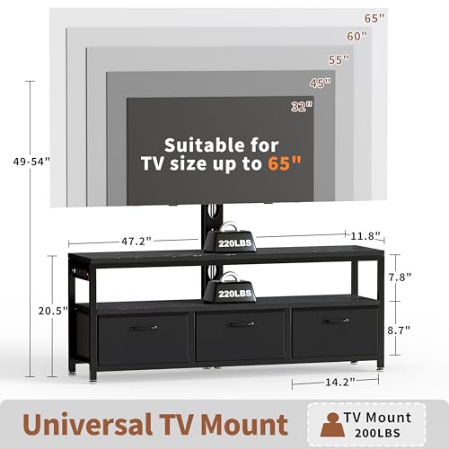 Image of JUSTOGO TV Stand with Mount, Entertainment Center for 55 60 65 inch, Black | TV Console with Drawers & Led Lights, AC Outlets & USB Ports, For Living Room, Bedroom, Height Adjustable, Swivel TV Cabinet