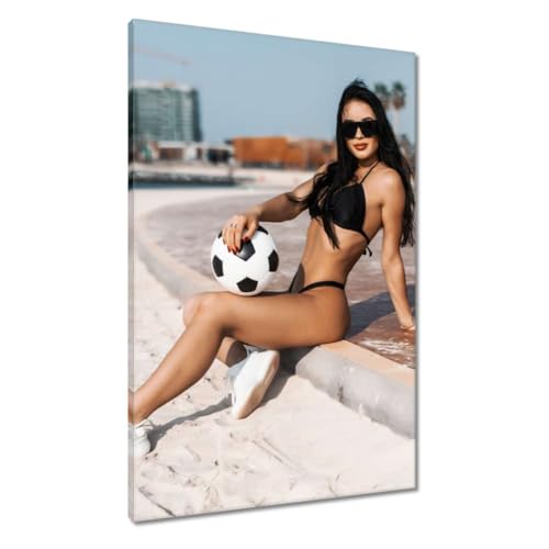 Tableau sur toile haute définition 60x90 cm déco murale premium fille au football H8182M