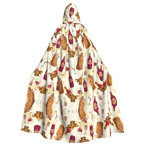 ZHAOUR Disfraz de capa con capucha de Halloween con estampado de vino tinto - Capa unisex para adultos, para cosplay, fiesta, bruja, jedi, mago