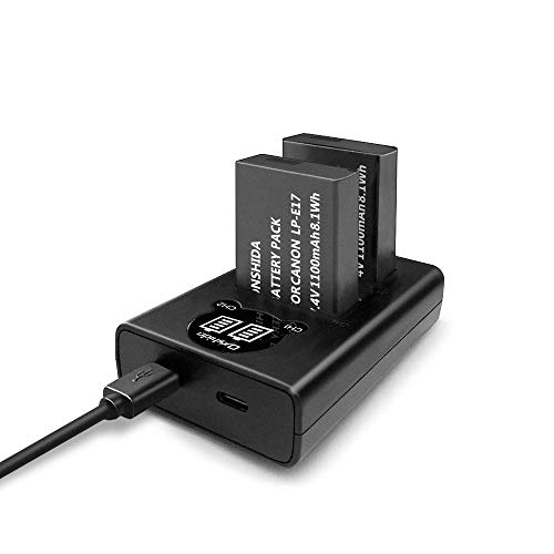 Onshida LP-E17 Batterie de Rechange 1100 mAh avec Chargeur et Port Micro USB & USB-C pour Canon EOS 750D 760D 770D 800D 200D M3 M5 M6 EOS Rebel T6i T6s Kiss X8i