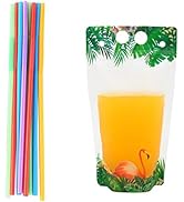 TOYMYTOY ジュース飲料袋 飲料バッグ カラーストロー 使い捨て 半透明 ビニール製 飲み物バッグ 持ち運び便利 業務用 50個袋 50本ストロー