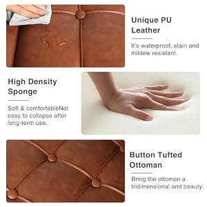 Square Leather Ottoman with Storage, Leather Coffee Table Ottoman with Lift Top, Large Upholstered Footrest Stool Toy Box Storage for Livingroom Bedroom, Brown Square Leather Ottoman with Storage Leather Coffee Table Ottoman with Lift Top Large Upholstered Footrest Stool Toy Box Storage for Livingroom Bedroom Brown