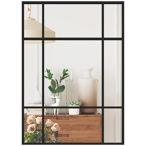 HOMCOM Espejo Rectangular de Pared, 70x50 cm, Espejo de Ventana con Marco de Metal, Decorativo para Salón, Dormitorio, Entrada, Negro