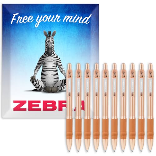 Zebra Z-Grip Smooth Retractable Ballpoint Pen - 1.0mm Nib - Rose Gold Barrel - Black Ink - Pack of 10 in Envelope Gift Packaging