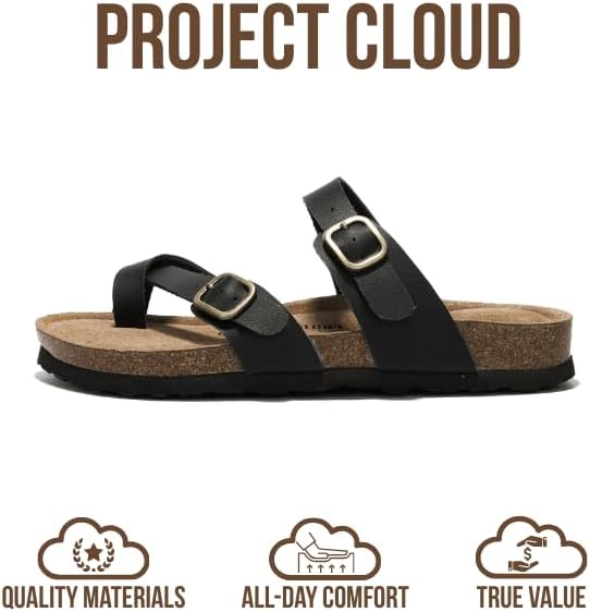 Project Cloud 100% Genuine Leather Womens Sandals -Lightweight Womens Slides Memory Foam Insole & Cork Footbed Sandals Women - Non-Slip Beach Essentials Summer Sandals for Women 2026 (Lian) - Image 4