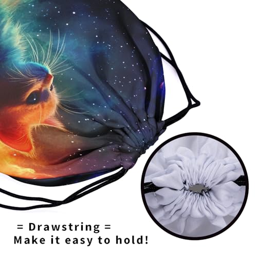 Image of Nerxy Galaxy Cat Gymnastics Grip Bag - Kitten Grip Bags for Gymnastics Mini Gym Bag Stars Drawstring Storage Pouch Adjustable