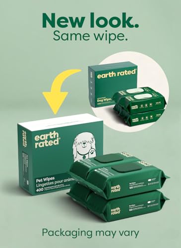 Image of Earth Rated Dog Wipes for Paws & Butt, Deodorizing, Unscented, 400ct