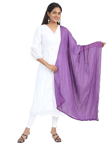 Image of Miraan Solid Pure Cotton Dupatta with Pom Pom Border, 2.25 meters length (DUPCOTTON)