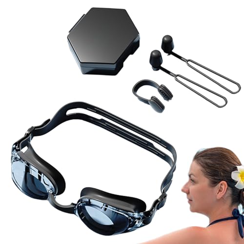 Gafas de natación Anti antiebla, gafas de natación anti antiniebla - Gafas de piscina Adulto,Vista ancha Anti Scratch Protective Men entrenamiento de buceo Piscina de buceo Playa Nariz Clip Paplugas d